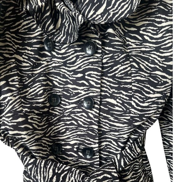 SOLD Sandro Studio Zebra Print Ruffle Collar Belted Trench Coat Large - Picture 5 of 9